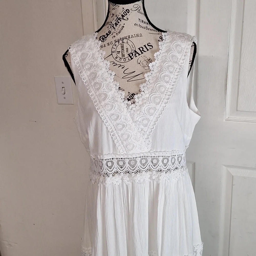 Lulus Spanish Sun White Sleeveless Tiered Lace Maxi Dress Sz XL NWT_3